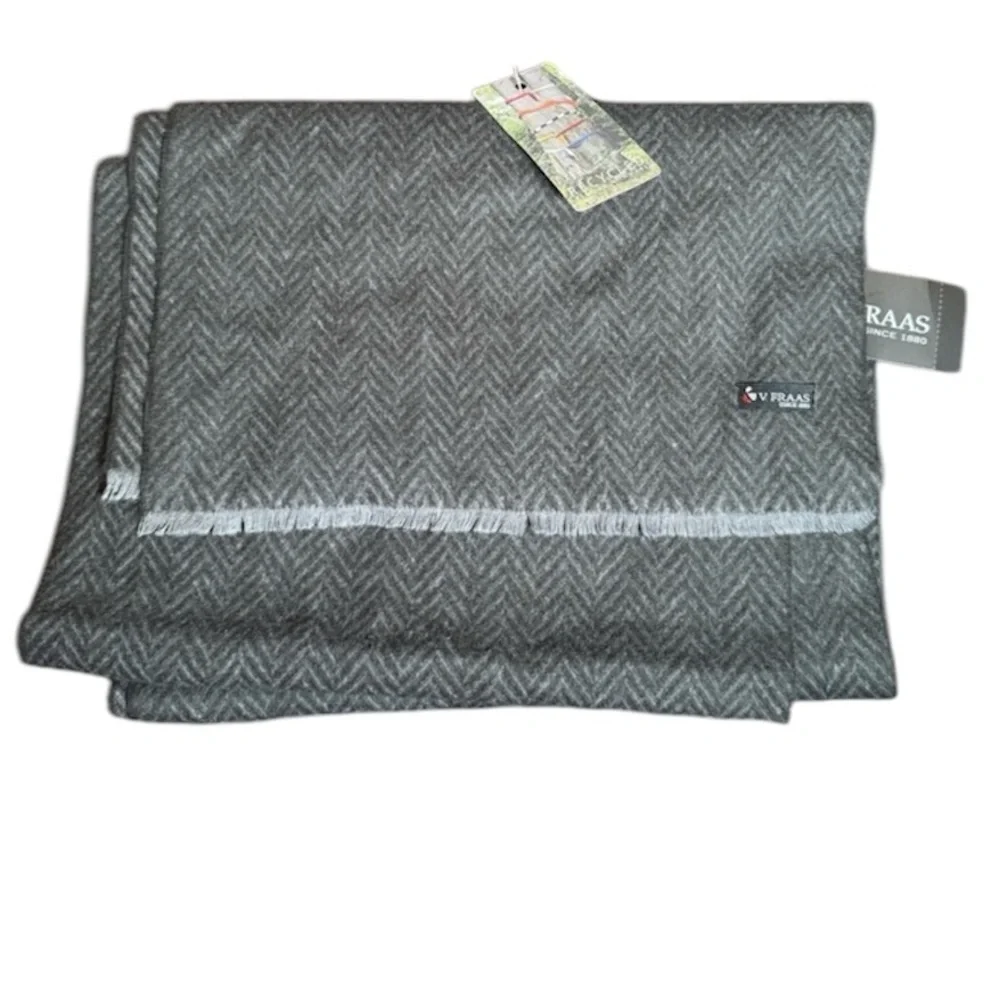 V. Fraas men’s scarf made in Germany eco cashmink herringbonr recycled NWT black